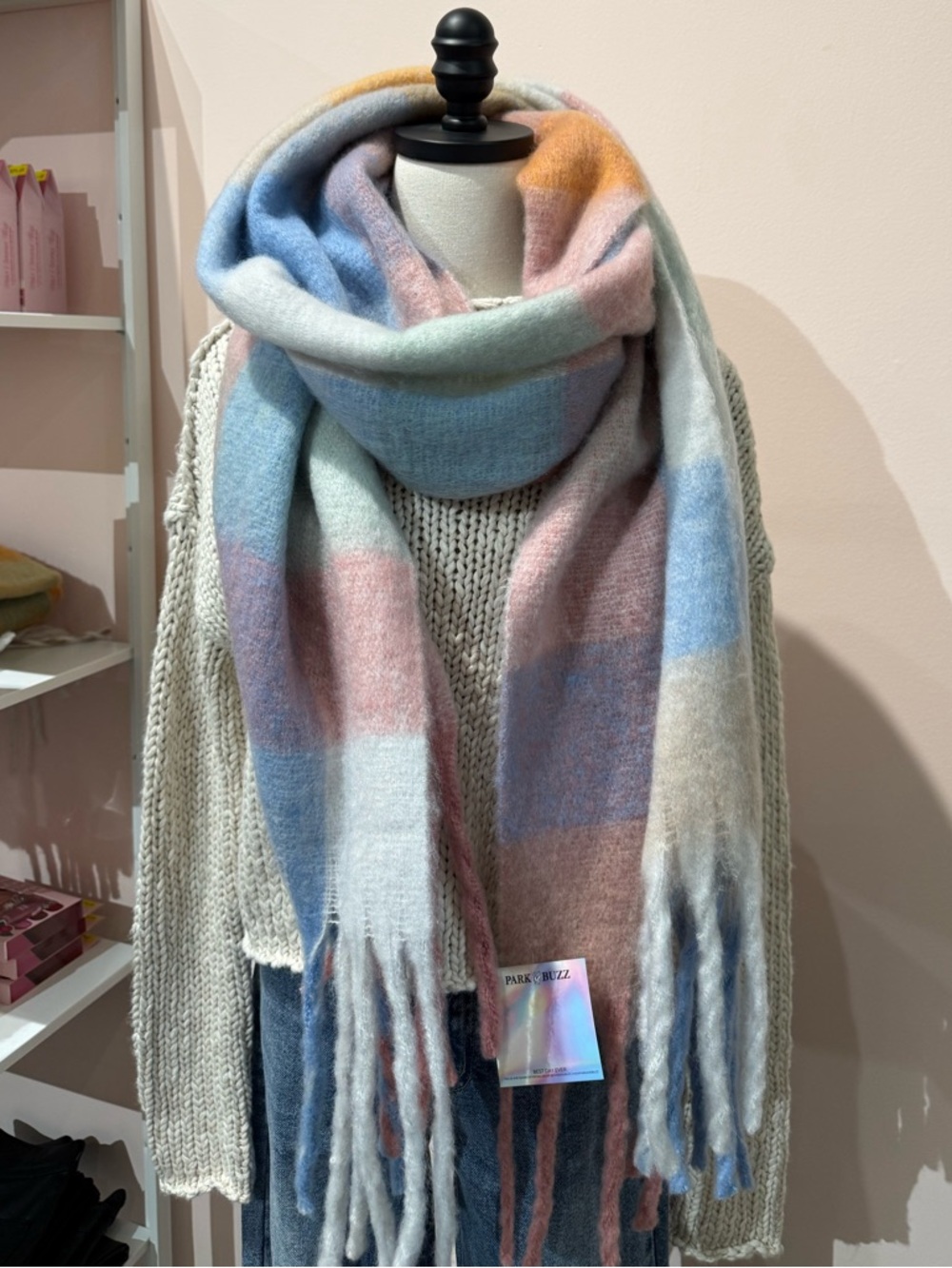 NWT Park and Buzz Layer Up Cozy Plaid Blanket Scarf
